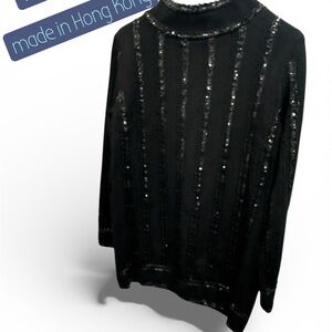 PALIO Vintage Black Beaded Women's Knit Sweater Top size 14 made in Hong Kong